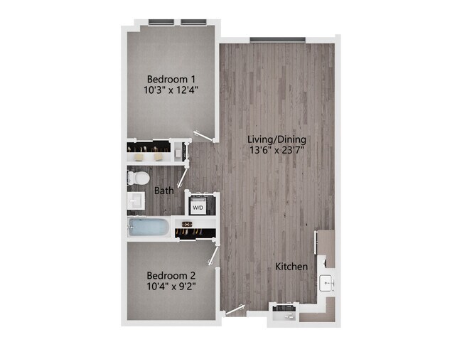 2 Bedroom, 1 Bath B 206 floor plan